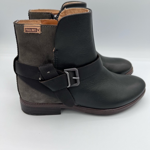 Pikolinos Ordinos Ankle boot with Leather accent strap & buckle, sz 35 black tan - Picture 4 of 10